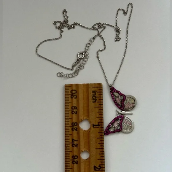 925 Silver butterfly necklace handmade enamel cz stones - Picture 3 of 8